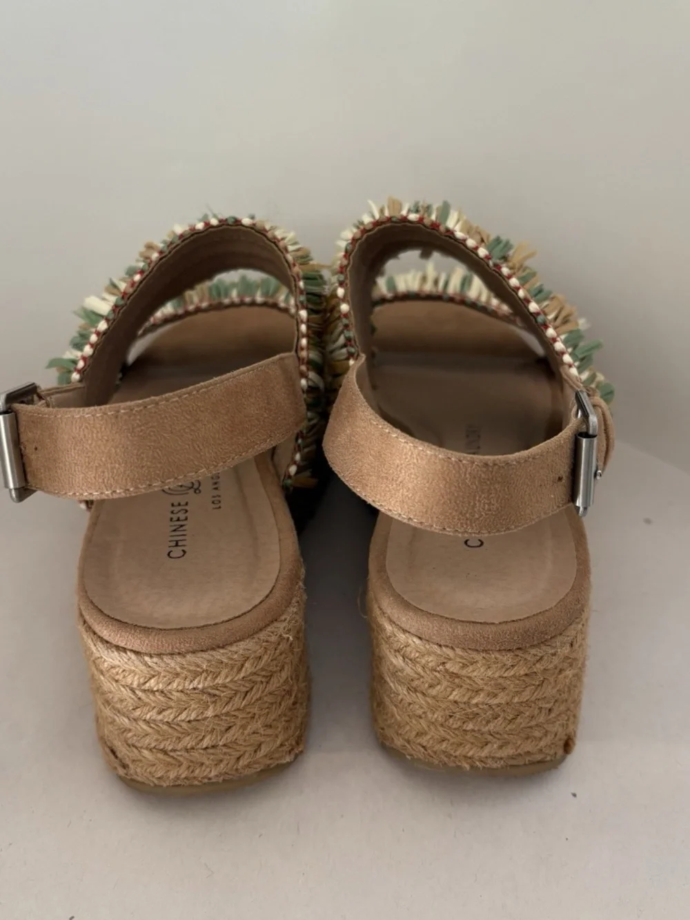 Chinese Laundry W 6.5 Espadrille Platform Wedge Fringe Hawaiin Tropical Boho